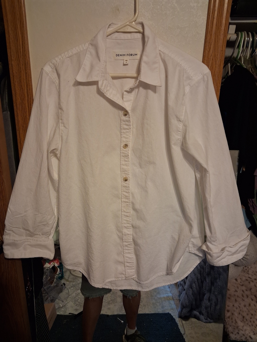 Denim Forum White Button-Down Shirt